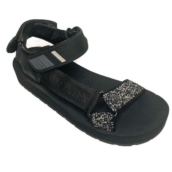 Prada Nomad Velcro Strap Dad Sandal Black Chunky Flat Platform Flatform EU 38.5 - Picture 1 of 9